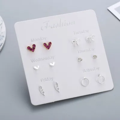 Creative Geometric Shape Zircon Decorative Alloy Stud Earrings Set