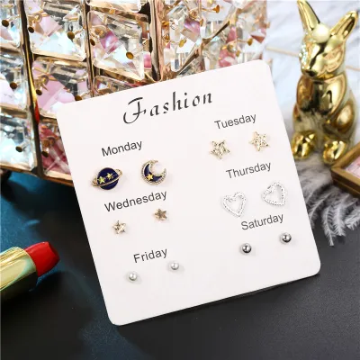 Creative Geometric Shape Zircon Decorative Alloy Stud Earrings Set