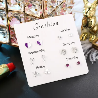 Creative Geometric Shape Zircon Decorative Alloy Stud Earrings Set