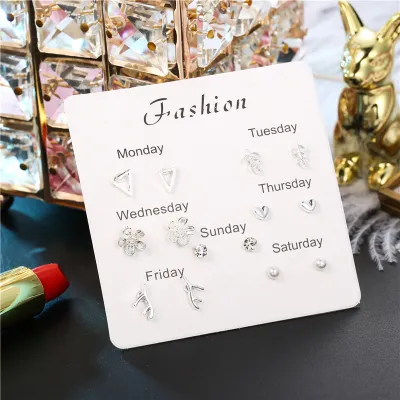Creative Geometric Shape Zircon Decorative Alloy Stud Earrings Set