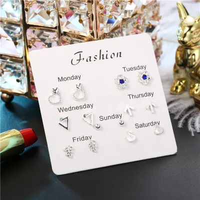 Creative Geometric Shape Zircon Decorative Alloy Stud Earrings Set