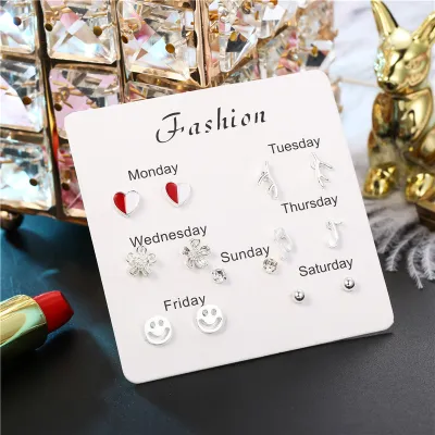 Creative Geometric Shape Zircon Decorative Alloy Stud Earrings Set
