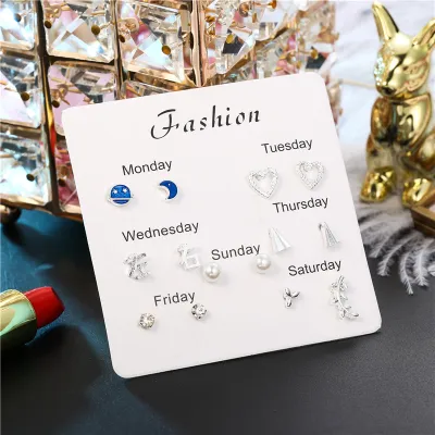 Creative Geometric Shape Zircon Decorative Alloy Stud Earrings Set