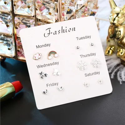 Creative Geometric Shape Zircon Decorative Alloy Stud Earrings Set