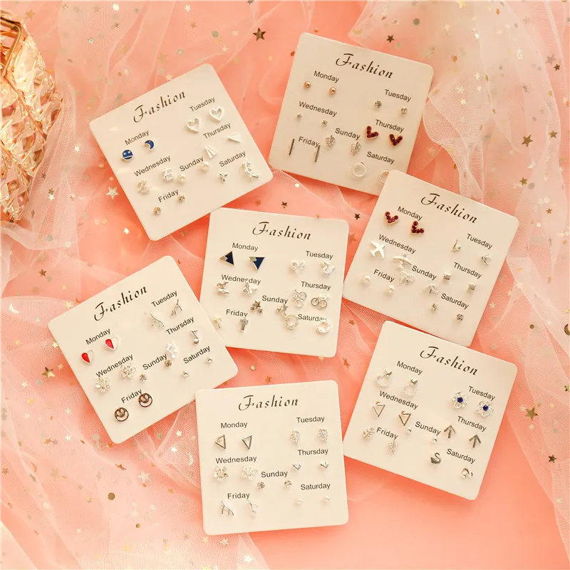 Creative Geometric Shape Zircon Decorative Alloy Stud Earrings Set