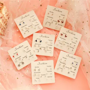 Creative Geometric Shape Zircon Decorative Alloy Stud Earrings Set