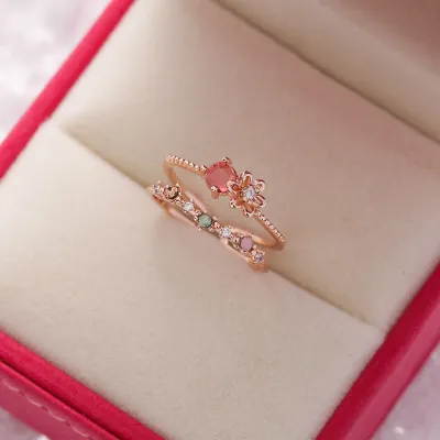 Sweet Flower Shape Zircon Decor Alloy Ring