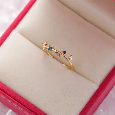 Sweet Flower Shape Zircon Decor Alloy Ring
