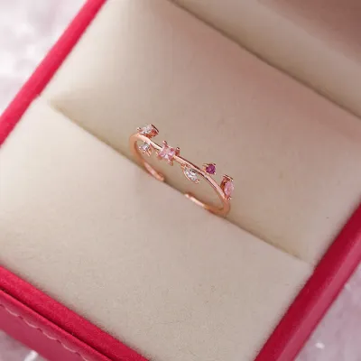 Sweet Flower Shape Zircon Decor Alloy Ring