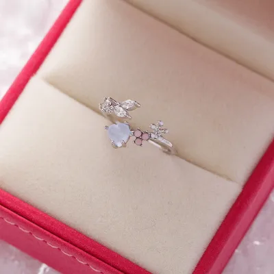 Sweet Flower Shape Zircon Decor Alloy Ring