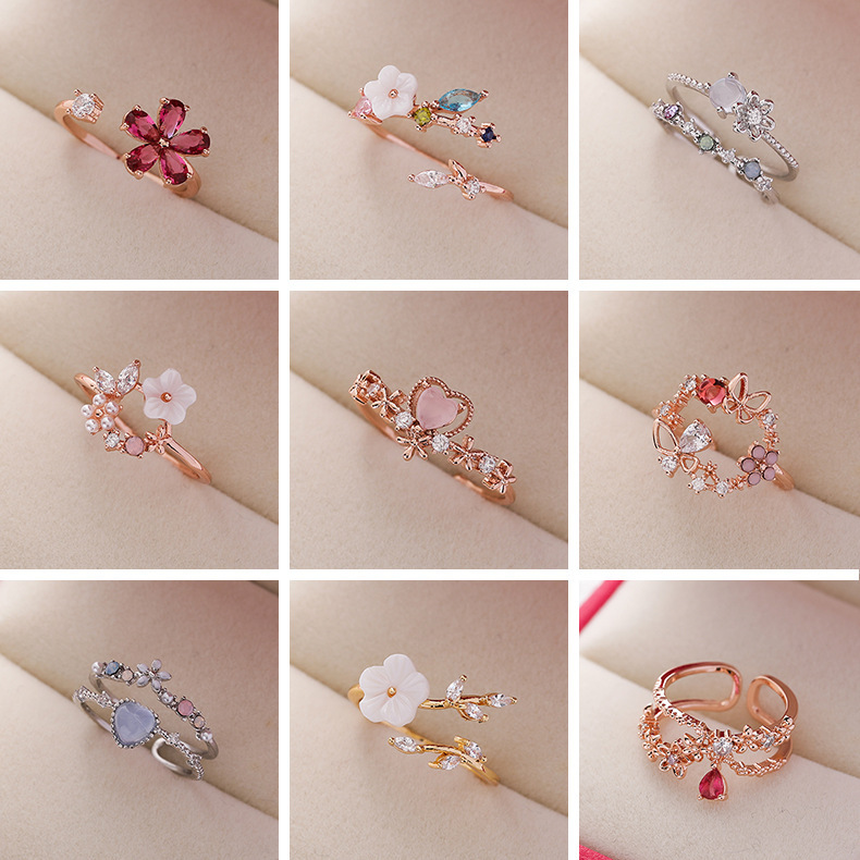 Wholesale Sweet Flower Shape Zircon Decor Alloy Ring