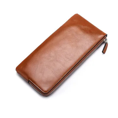 Men's Ultra-Thin Long Zipper Wallet with Mobile Phone Pocket PU Leather