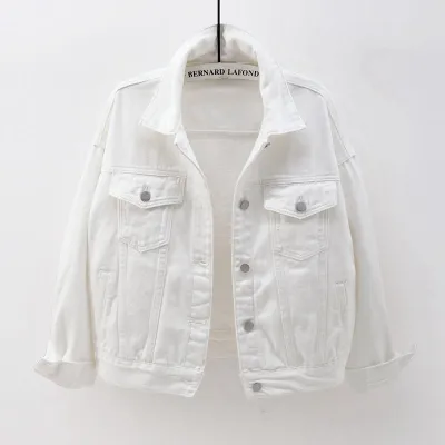 Spring Women Casual Edgy Solid Color Loose Long-sleeved Single-breasted Denim Jacket