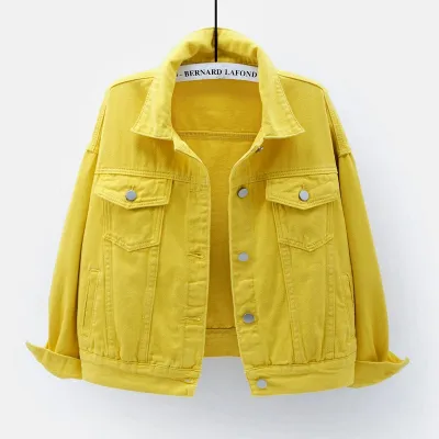 Spring Women Casual Edgy Solid Color Loose Long-sleeved Single-breasted Denim Jacket