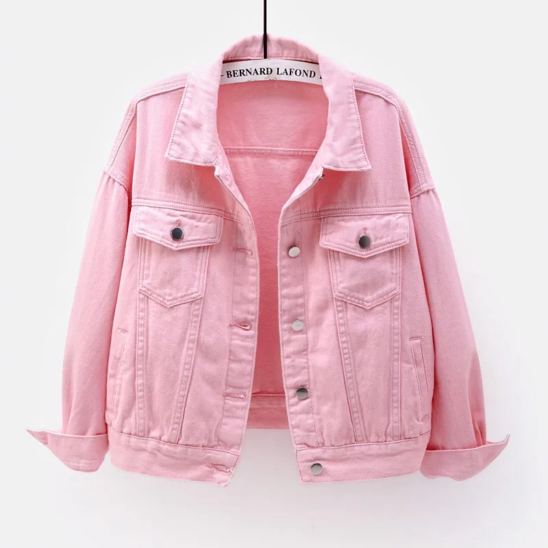 Spring Women Casual Edgy Solid Color Loose Long-sleeved Single-breasted Denim Jacket