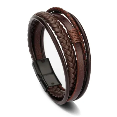 Vintage Ethnic Woven Design Handmade Magnetic Buckle PU Bracelet
