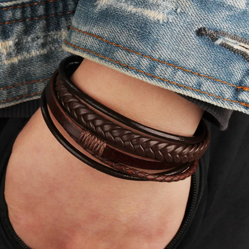 Vintage Ethnic Woven Design Handmade Magnetic Buckle PU Bracelet