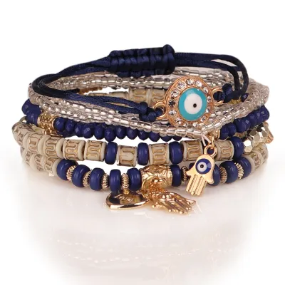 Vintage Heart Hand Pendant Beaded Design Rosary Bracelet Set