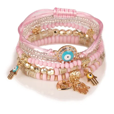 Vintage Heart Hand Pendant Beaded Design Rosary Bracelet Set