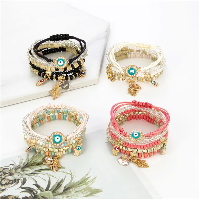 Vintage Heart Hand Pendant Beaded Design Rosary Bracelet Set