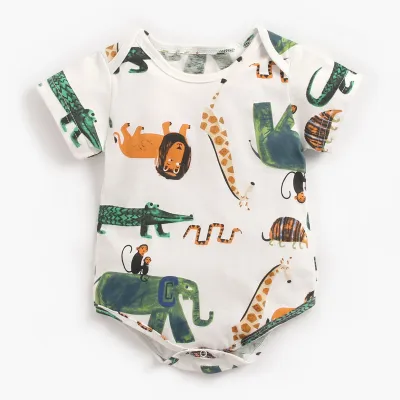 Baby Cute Cartoon Animal Round Neck Short Sleeve Romper Pullover Triangle Climb
