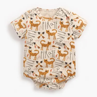 Baby Cute Cartoon Animal Round Neck Short Sleeve Romper Pullover Triangle Climb