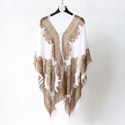 Women Spring Vintage Color Block Chiffon Beach Shawl Scarf