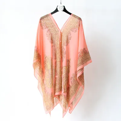Women Spring Vintage Color Block Chiffon Beach Shawl Scarf