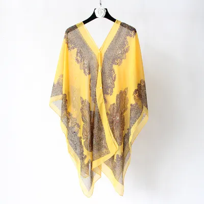 Women Spring Vintage Color Block Chiffon Beach Shawl Scarf