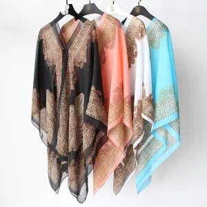Women Spring Vintage Color Block Chiffon Beach Shawl Scarf