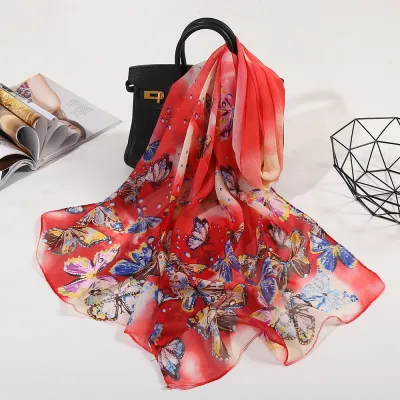 Women Vintage Butterfly Pattern Chiffon Shawl Scarf