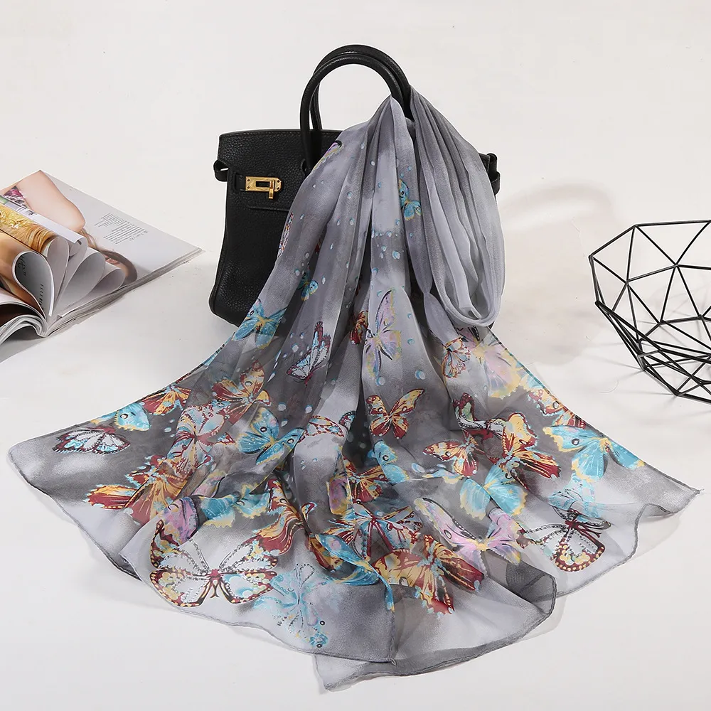 Women Vintage Butterfly Pattern Chiffon Shawl Scarf