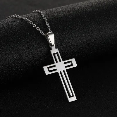 Creative Cross Shape Hollow Design Stainless Steel Necklace For Women Geometric