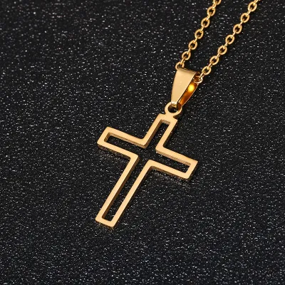 Creative Cross Shape Hollow Design Stainless Steel Necklace For Women Geometric