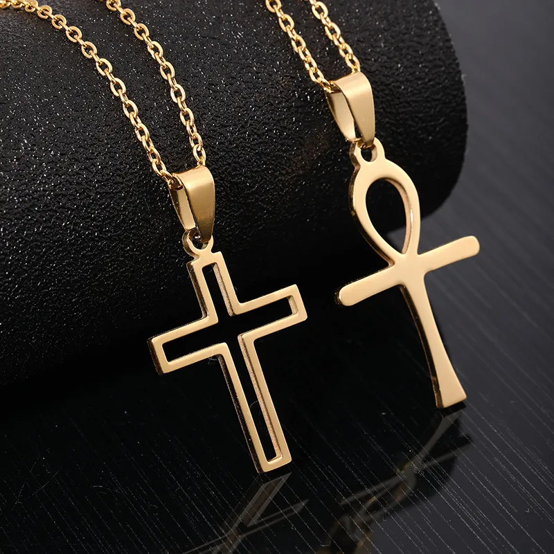 Creative Cross Shape Hollow Design Stainless Steel Necklace For Women Geometric
