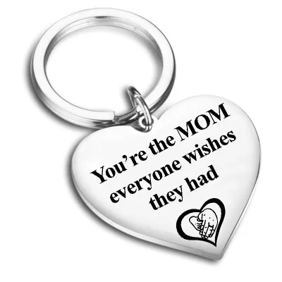 Mother Day Creative Heart Shape Slogan Design Stainless Steel Key Chain Unisex Simple