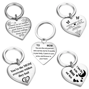 Mother Day Creative Heart Shape Slogan Design Stainless Steel Key Chain Unisex Simple