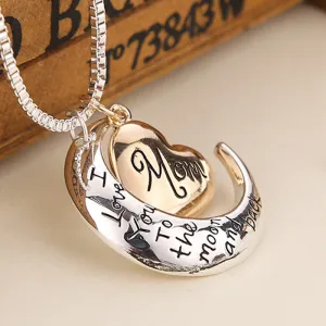 Mother Day Creative Moon Heart Pendant Letter Pattern Alloy Necklace