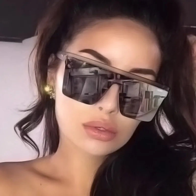 Women Chic All-match Large Square Frame Sunglasses Ac Lens Pc Material Vintage Powerful