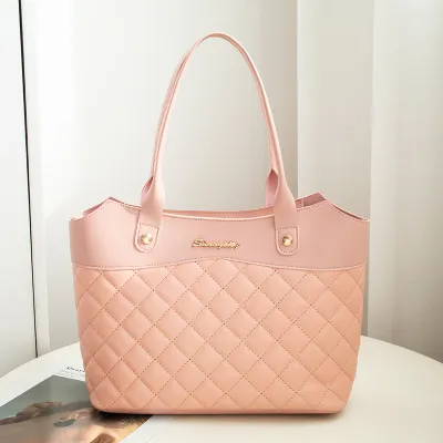 Women Vintage Quilted Stitching Solid Color Large Capacity PU Shoulder Tote Bag