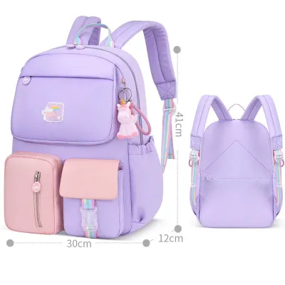 Kids Cute Color Blocking Waterproof School Backpack for Primary Students