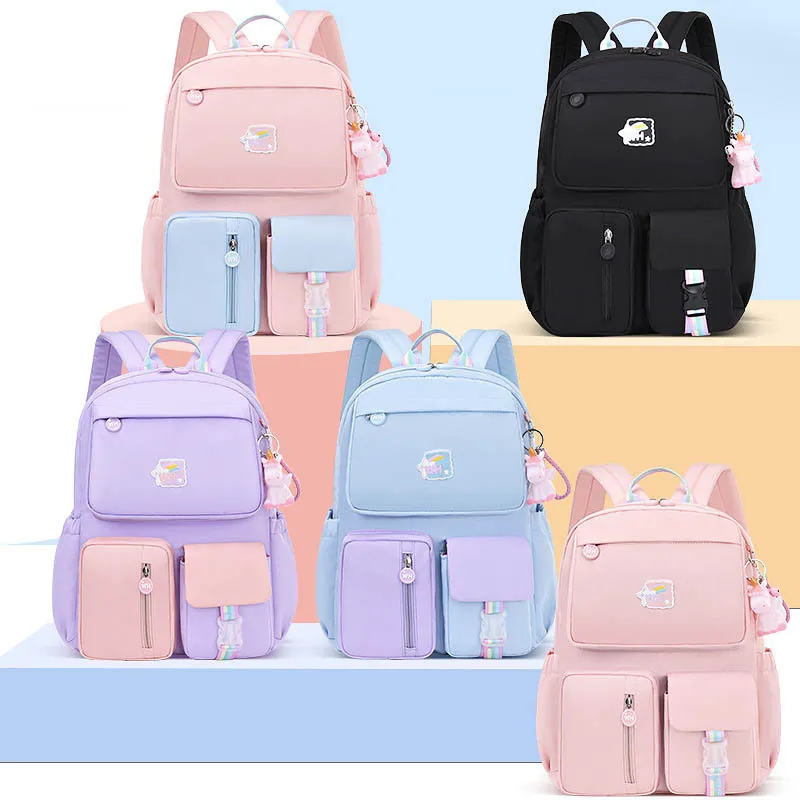 Kids Cute Color Blocking Waterproof School Backpack for Primary Students