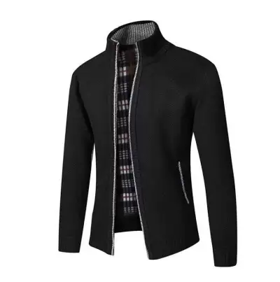 Men Casual Long Sleeve Multi-pocket Design Zipper Stand Collar Thick Knit Cardigan