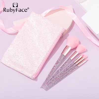Fashion Rhinestone Handle Portable Eye Shadow Blush Makeup Brushes 5pcs/set