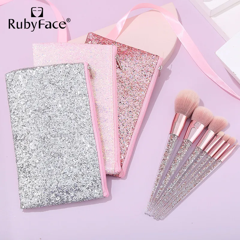Fashion Rhinestone Handle Portable Eye Shadow Blush Makeup Brushes 5pcs/set