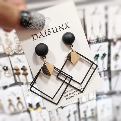Creative Geometric Layered Diamond Pendant Design Alloy Earrings