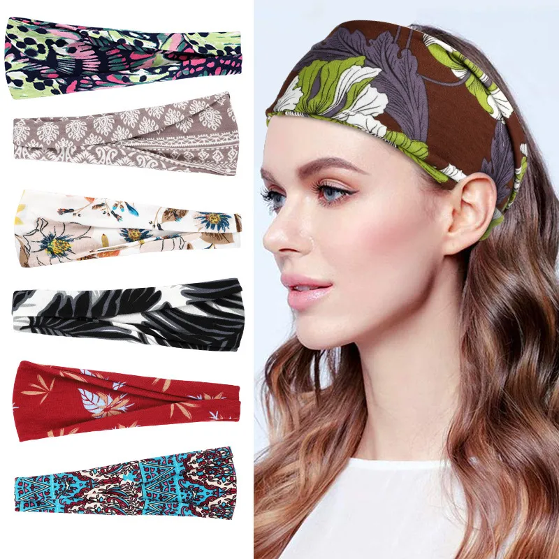Boho Geometric Print Elastic Wide Sport Headband for Women