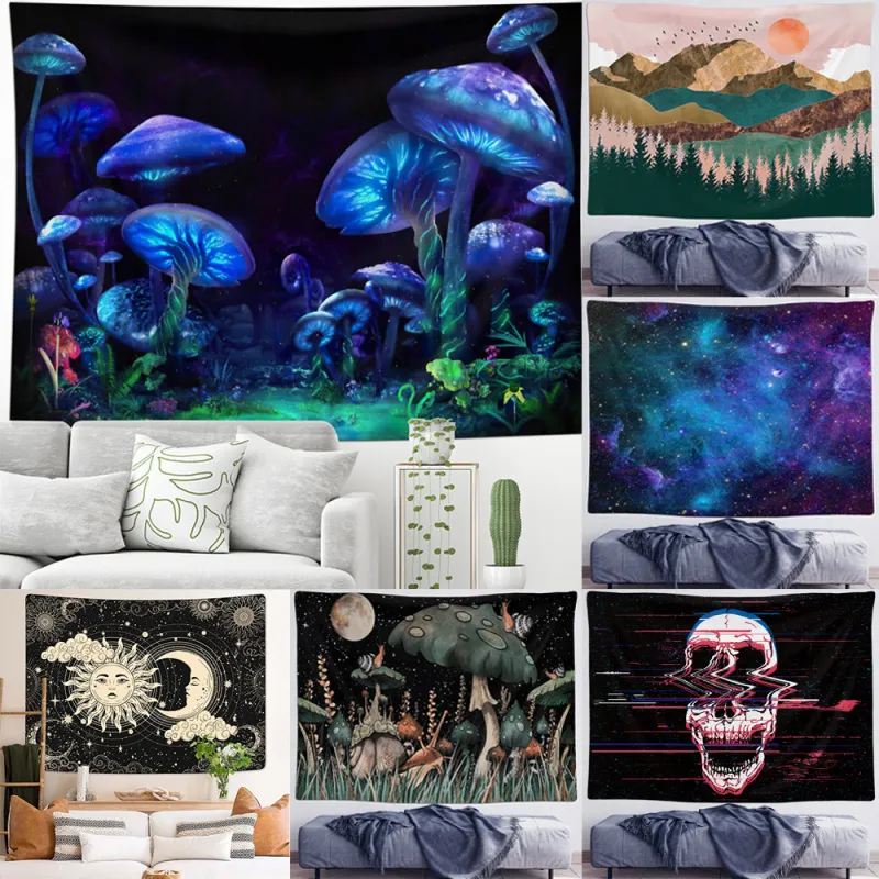 Sun Moon Mushroom Nordic Style Polyester Tapestry Home Decoration(Can Be Customed)