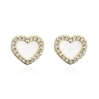Creative Heart Shape Design Zircon Copper Stud Earrings For Women