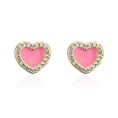 Creative Heart Shape Design Zircon Copper Stud Earrings For Women